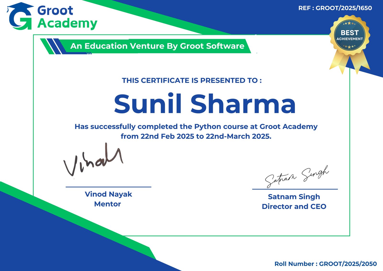 Sunil Sharma - Python Certification 2025 | Data Analytics Expert | Verified Credentials